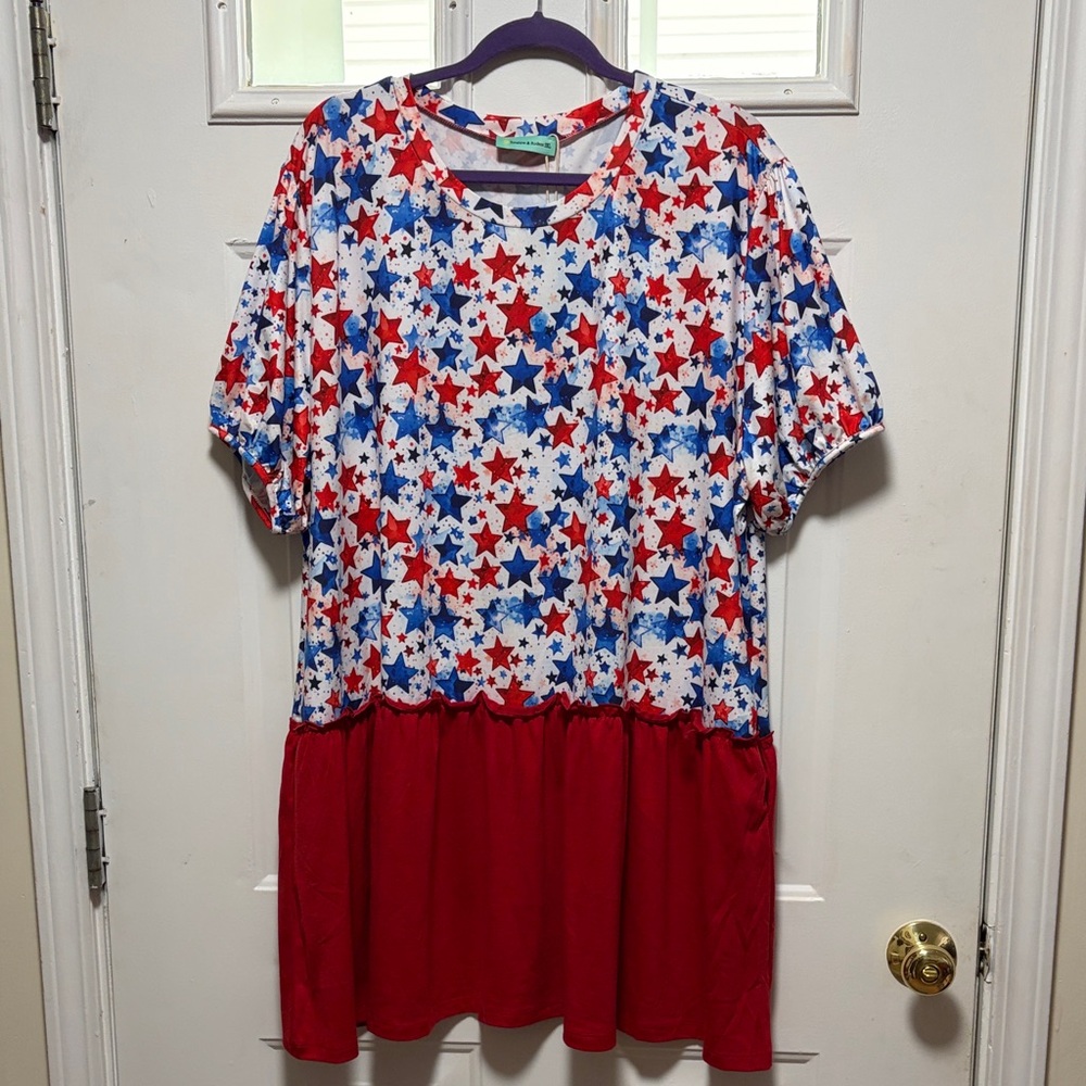 Women's Red & Blue Star Print Tunic Top